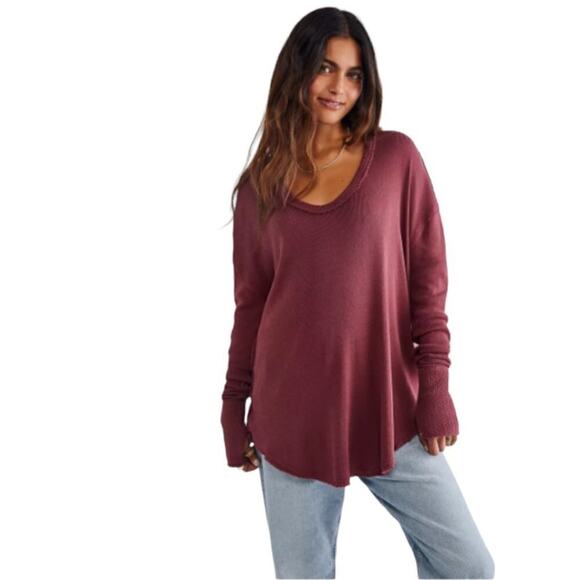 We The Free Care FP Pomegranate Colby Long Sleeve Tee Size S - Picture 1 of 8